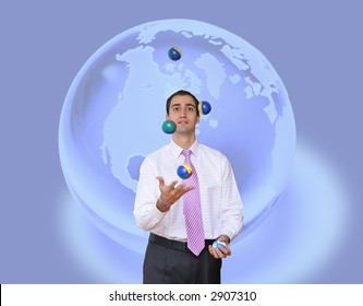 Juggling Business On Global Background