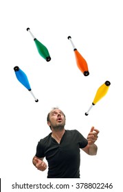 Juggling with colorful pins