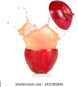 Juice Exploding Out Of A Red Apple Isolated On White
