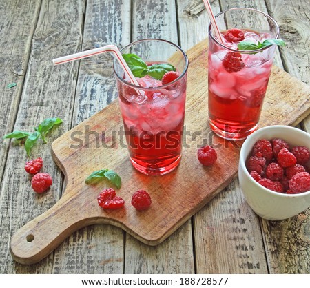 Juice from fresh rasberries with ice drink
