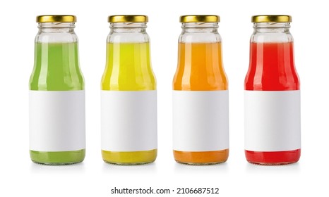 Juice Glass Bottles Isolated On White With Empty Label