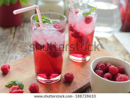 Juice from rasberries served with ice