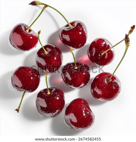 Сherries.Cherry juice.Frozen cherry.Cherry pie and Cherry chewing gum.Isolated white background.