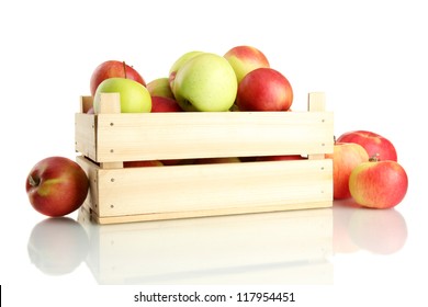 juicy apples in wooden crate, isolated on white - Powered by Shutterstock