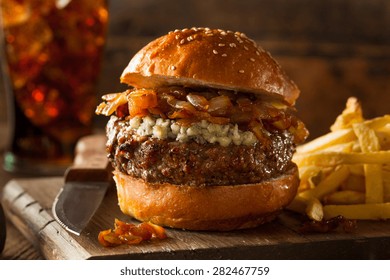 Juicy Blue Cheese Hamburger with Onions and Bacon - Powered by Shutterstock