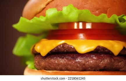 Juicy Burger Patty With Melted Cheese Close Up