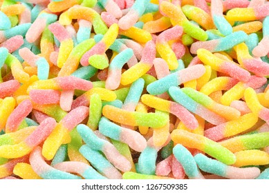 Juicy Colorful Jelly Sweets. Gummy Candies. Snakes. 