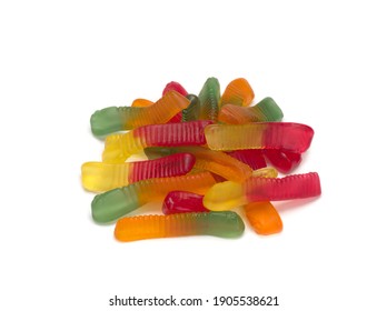 Juicy Colorful Jelly Sweets. Gummy Candies. Snakes. White Background