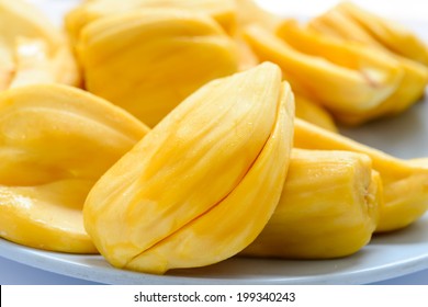 Juicy jackfruit isolated on white background, selective focus.