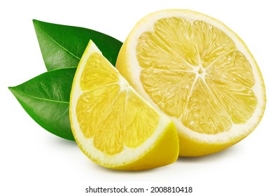 Juicy lemons isolated on the white background. Fresh lemons and leaf. Clipping path lemons. lemons macro studio photo