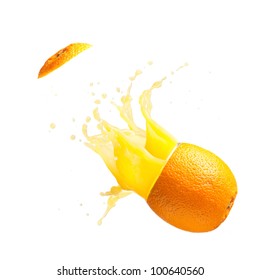 Juicy Orange Is Exploding, Cut Out From White Background