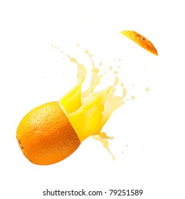 Juicy Orange Is Exploding, Cut Out From White Background