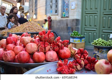 Juicy Pomegranates On A Market In Iran