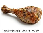 Juicy roasted turkey leg seasoned with herbs, isolated on a white background, offering a tempting view of a classic holiday dish