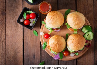 Juicy Spicy Chicken Burgers To Asian-style - Sandwich.  Top View