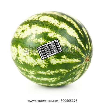 Juicy watermelon with barcode isolated on white