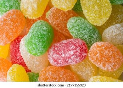 Jujube, Pile Of Colorful Gummy Type Of Candy Confectionery, Full Frame Food Background Taken Straight From Above