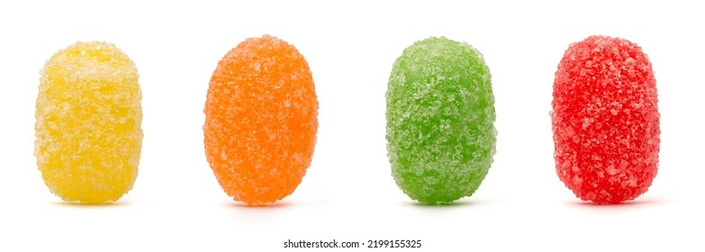 Jujube, Set Of Colorful Gummy Type Of Candy Confectionery Isolated On White Background, Close-up Macro View Collection