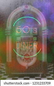 Jukebox With Neon Sign 50's Diner Photo Composite Image