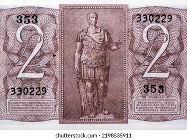 Julius Caesar, The Roman Dictator, Portrait From Italy 2 Lire 1939 Banknotes.