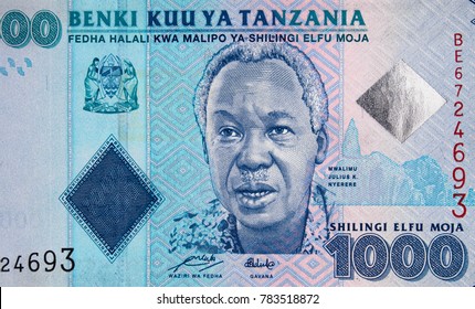 Julius Nyerere Portrait On 1000 Tanzania Shilling (2010) Closeup Macro, Tanzanian Money Closeup.