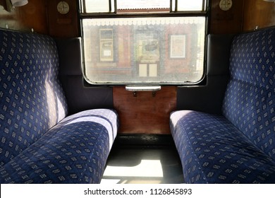 July 03 2018 - Carrog railway station, Wales, UK. Inside on of the Corridor Carriages fitted to the Class 37 Locomotive.