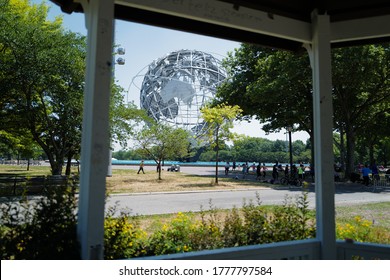 July 05, 2020 Historic Worlds Fair Unisphere globe in Flushing Meadows Corona Park in Queens, New York City