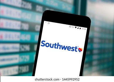 July 1, 2019, Brazil. In This Photo Illustration The Southwest Airlines Logo Is Displayed On A Smartphone.