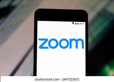 July 10, 2019, Brazil. In This Photo Illustration The Zoom Video Communications Logo Is Displayed On A Smartphone.