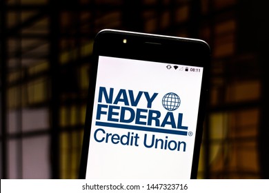 July 10, 2019, Brazil. In this photo illustration the Navy Federal Credit Union logo is displayed on a smartphone.