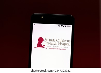 July 10, 2019, Brazil. In This Photo Illustration The St. Jude Children's Research Hospital Logo Is Displayed On A Smartphone.