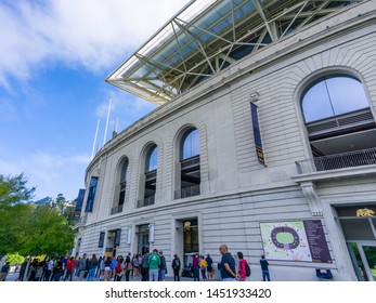 July 13, 2019 Berkeley / CA / USA - People Gathered Outside Koret Visitor Center, The Historic California Memorial Stadium On The Campus Of UC Berkeley, Home Of The UC Golden Bears