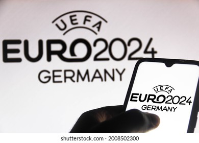 July 15, 2021, Brazil. In This Photo Illustration UEFA Euro 2024 (2024 UEFA European Football Championship) Logo Is Seen On A Smartphone Screen