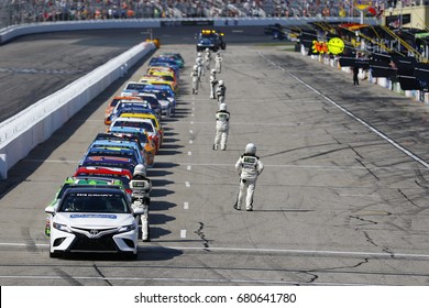 July 16, 2017 - Loudon, NH, USA: The Monster Energy NASCAR Cup Series Teams Sit On Pit Road During A Red Flag Period During The Overton's 301 At New Hampshire Motor Speedway In Loudon, NH.