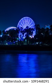 July 18, 2017 VENTURA CALIFORNIA - Illuminated ferris wheel with neon lights at the Ventura County Fair, Ventura, California