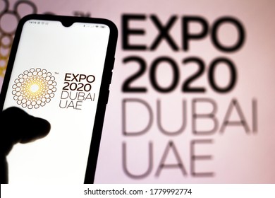 July 19, 2020, Brazil. In This Photo Illustration The Expo 2020 (Expo 2020 Dubai) Logo Seen Displayed On A Smartphone