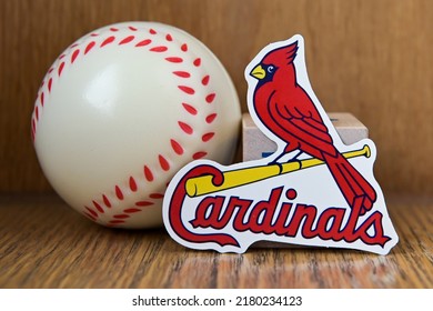 July 19, 2022, Cooperstown, New York. The Emblem Of The Baseball Club St. Louis Cardinals And A Baseball.