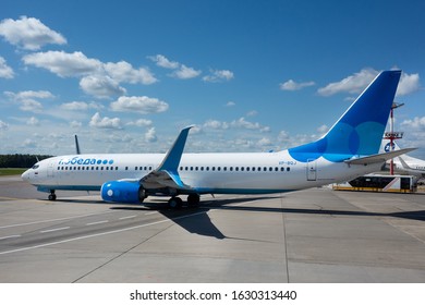 July 2, 2019, Moscow, Russia. Airplane Boeing Boeing 737-800 Pobeda Airline At Vnukovo Airport In Moscow.