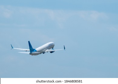 July 2, 2019, Moscow, Russia. Airplane Boeing Boeing 737-800 Pobeda Airline At Vnukovo Airport In Moscow.