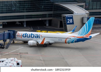 July 2, 2019, Moscow, Russia. Airplane Boeing 737-800 flydubai airline at Vnukovo airport in Moscow.