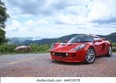 July 2007, Nakhon Ratchasima, Thailand : Red Lotus Exige test drive on mountain.