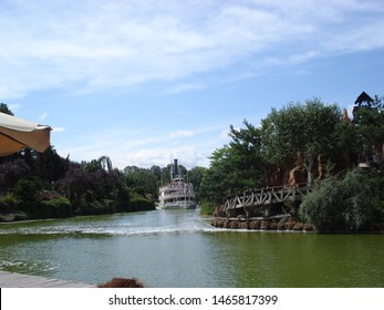 July 2008, Eurodisney, Paris, France. An Old West Riverboat In The Park Lake