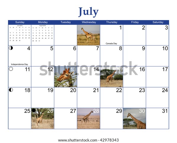 July 10 Wildlife Calendar Page Giraffe Stock Photo Edit Now