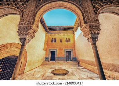 July 2020 - Granada, Spain - Architecture of the Alhambra Palace of Granada