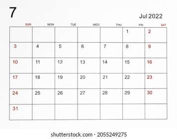 The July 2022 Calendar Template.