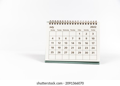 July 2022 Paper Calendar Month Page On White Background