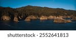 JULY 2024, BROOKINGS, OREGON - haystack sea rocks at Harris State Park North of Brookings, Oregon with fog