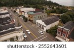 JULY 2024, FERNDALE, CALIFORNIA - aerial view of Victorian town, Ferndale, California shows Main Street