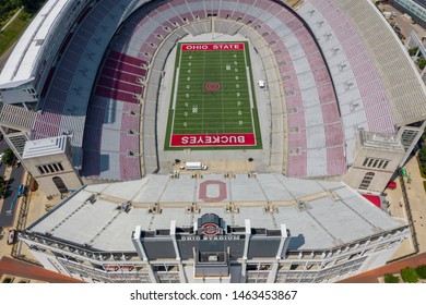 July 25, 2019 - Columbus, Ohio, USA: Aerial view of Ohio Stadium, also known as the Horseshoe, the Shoe, is an American football stadium in Columbus, Ohio, on the campus of The Ohio State University.
