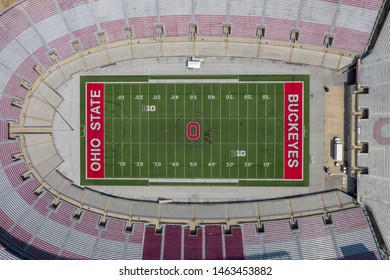 July 25, 2019 - Columbus, Ohio, USA: Aerial view of Ohio Stadium, also known as the Horseshoe, the Shoe, is an American football stadium in Columbus, Ohio, on the campus of The Ohio State University.
